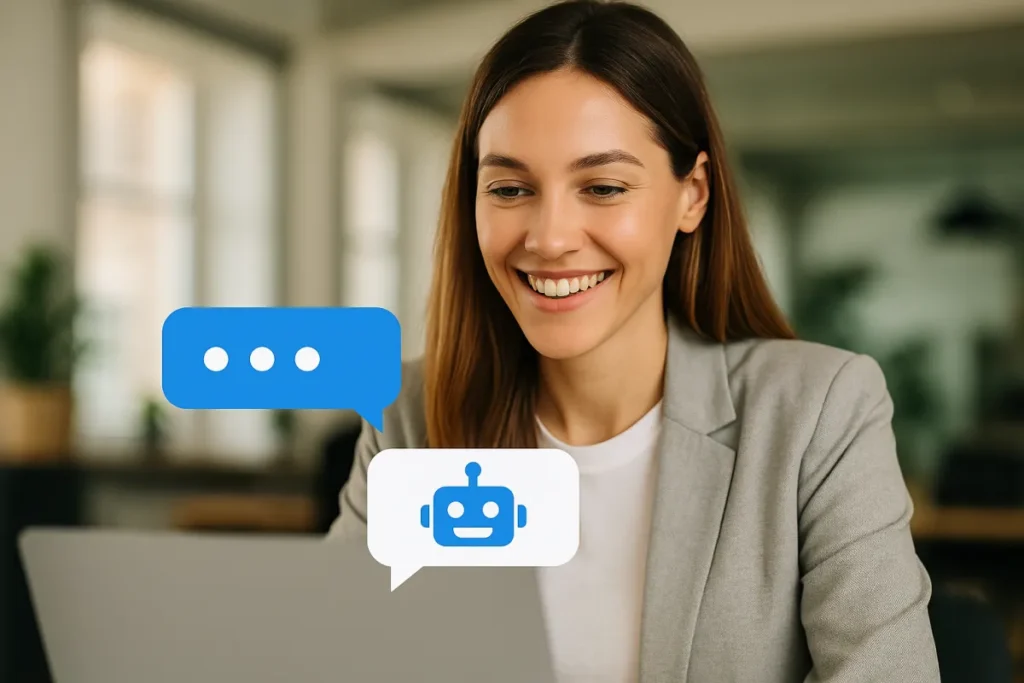 Illustration showing AI agents outperforming traditional chatbots for small businesses, capturing leads and automating customer service.