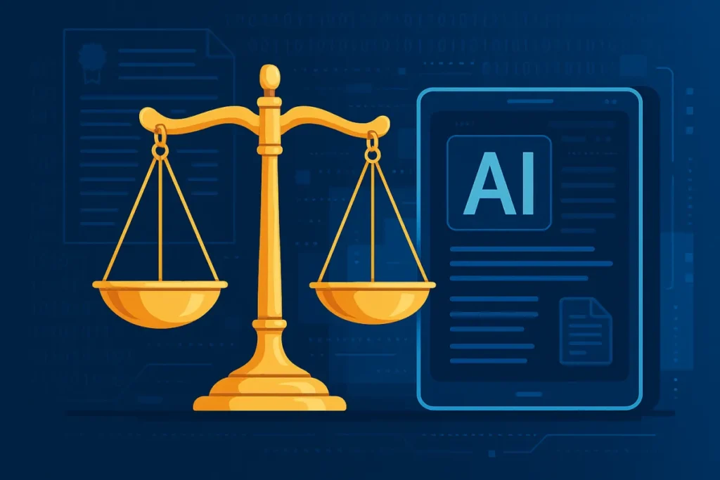 AI in litigation law firms illustrating legal compliance, governance, and court decision concepts